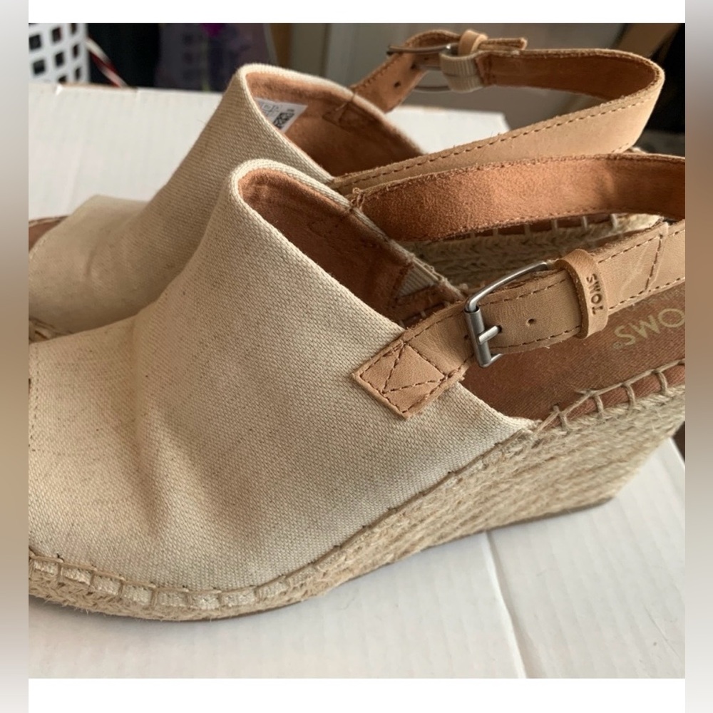 TOMS Natural Canvas Espadrille Wedge Sandals